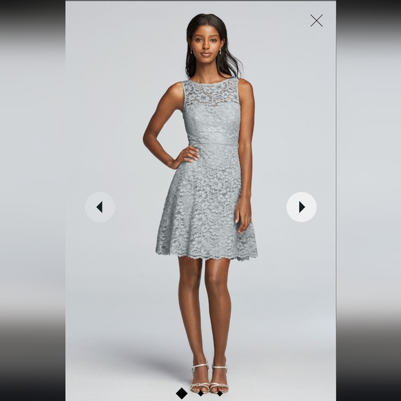 David's Bridal Short Sleeveless Illusion Lace Bridesmaid Dress Size 12 - Picture 1 of 14